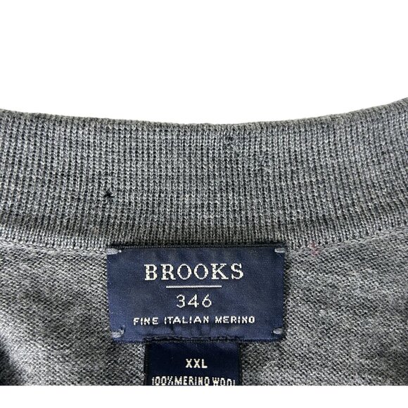Brooks 346 Italian Merino Wool Sweater Top Men's XXL 2XL Gray Collared Pullover - Picture 3 of 5